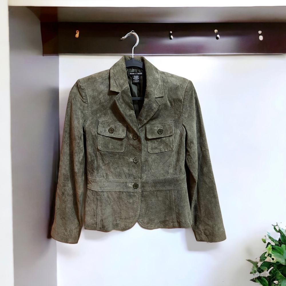 Deane & White Ladies Vintage Army Green Leather (Suede) Jacket
